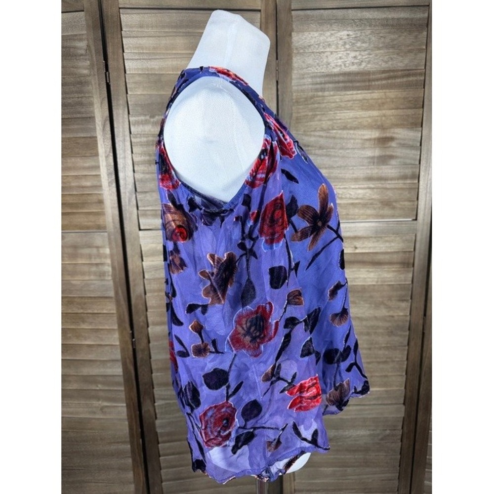 En Creme Purple Floral Burnout Velvet Cold Shoulder Top ETF53192TLM Womens Small - Picture 7 of 11